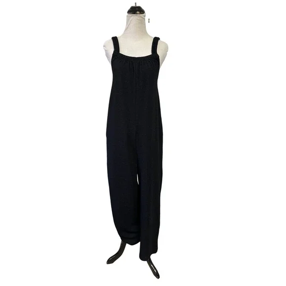 Sundays by We Are Sundays Black Textured Crepe Wide Leg Jumpsuit Small Relaxed - Picture 2 of 8